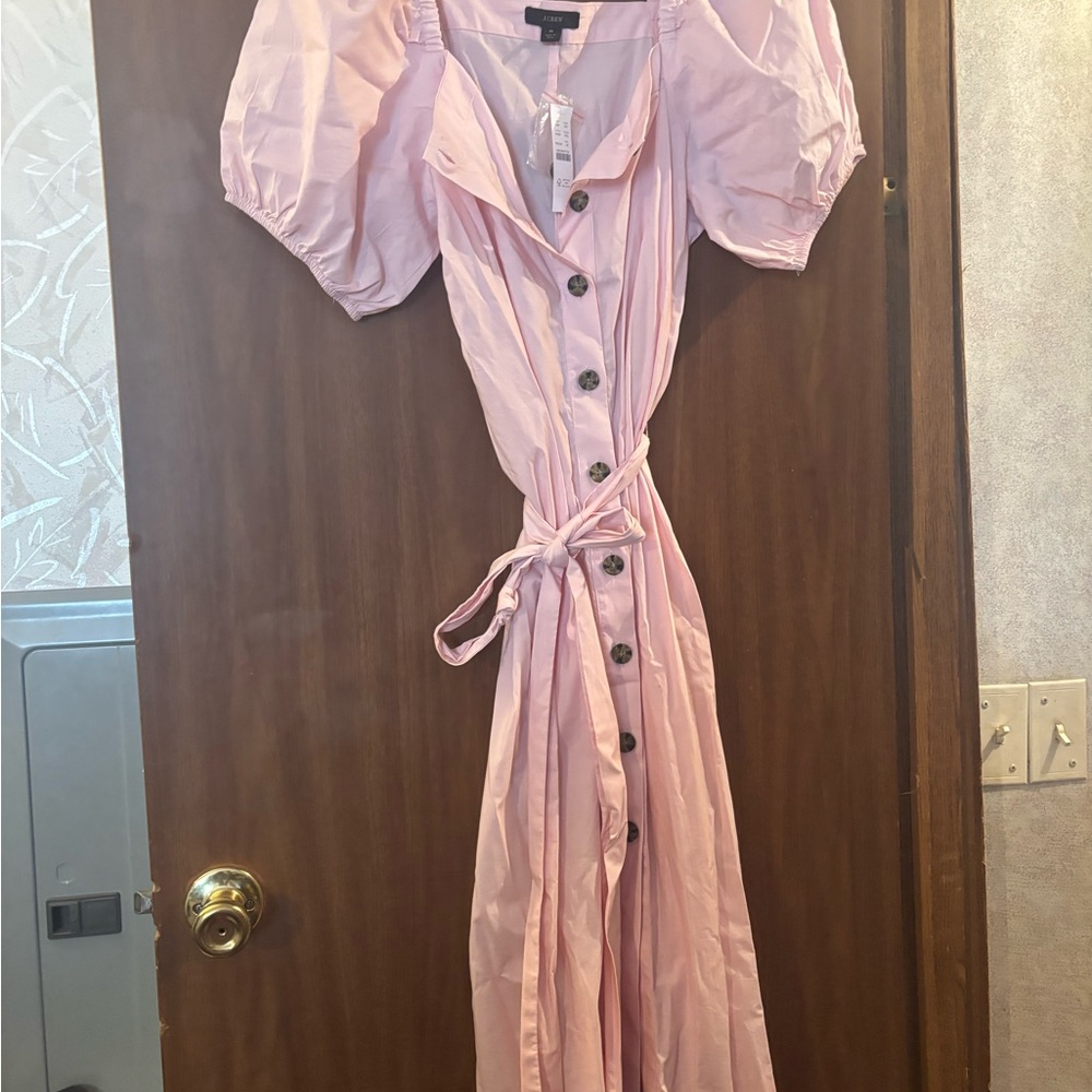 J. Crew Dusty Pink Button-Front Maxi Dress with Puff Sleeves